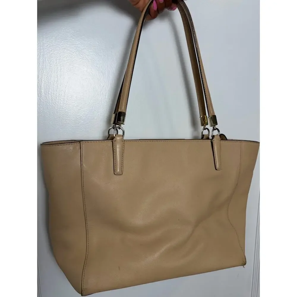 Coach Madison Tan Beige Leather Zip Top Tote Bag 29002